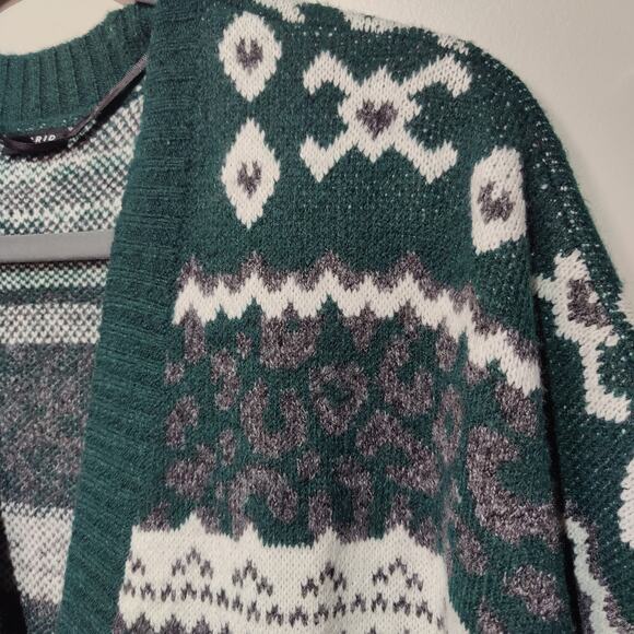 Torrid Sz 4 (US 4X) Green Nordic Print Longline Cardigan Grandpa Sweater Thick - Picture 2 of 8